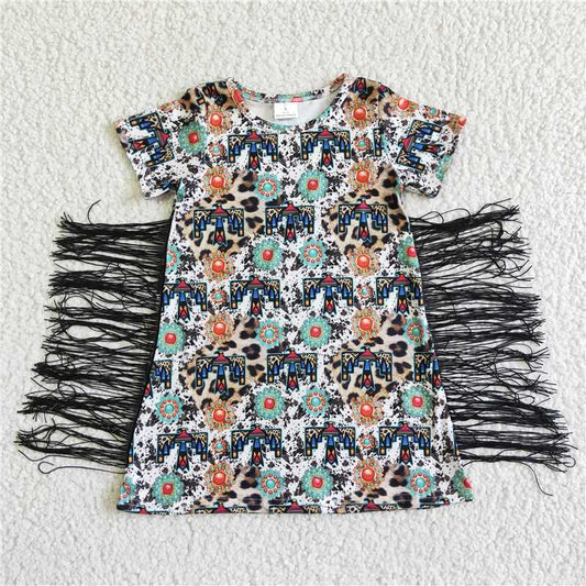 SALES NEW Baby Girls Western Tassel Dresses Cute Toddler Girls Clothing Floral Print Cotton Cow Print and Blue Sapphire Dress with for Kids