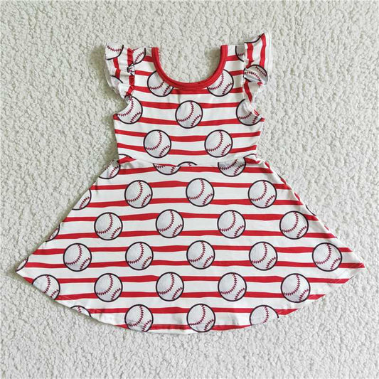 SALES NEW Baby Girls Summer Red Stripes Baseball Dresses Cute Infant Girl Outfit Soft Cotton Clothing for Little Girls