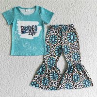 SALES NEW Baby Girls Western Sapphire Blue Short Sleeve Top with Bell Pants - Cute Casual Outfit for Little Ones