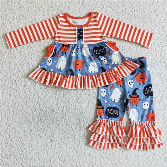 SALES  NEW Baby Girls Halloween Ghost Orange Stripe Pants Set Cute Outfit for Infants Baby Girl Ghost Costume with Pants