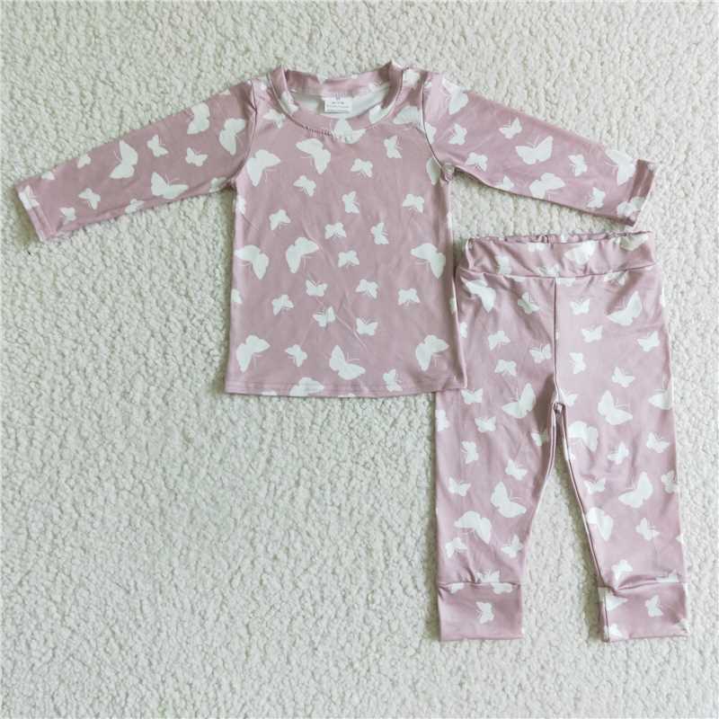 SALES  NEW Baby Girls Butterfly Print Pajamas Set Comfortable Cotton Sleepwear for Fall Season Two-Piece Outfit Includes Top And Pants