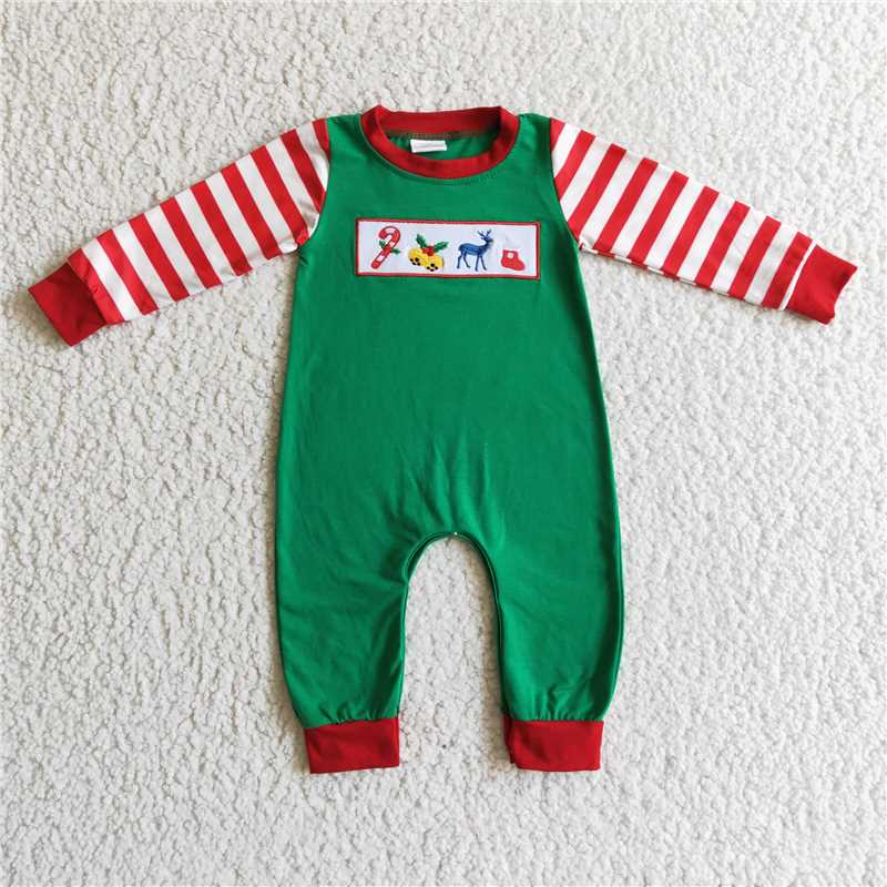 SALES  NEW  Baby boys Christmas green embroidery rompers