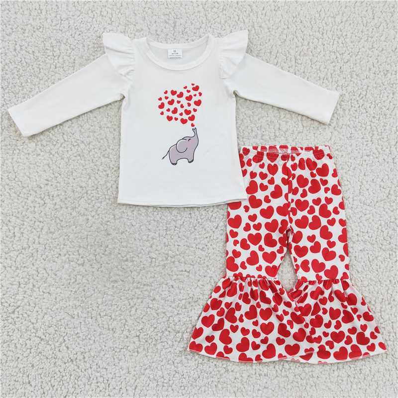 SALES  NEW Valentine's Day Baby Girls Outfit Set with Elephant Print Bell Pants And Matching Top for Infants