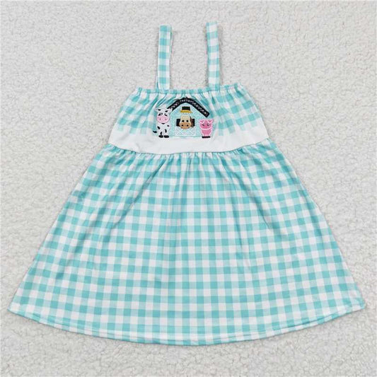 SALES  NEW Baby Girls Blue Knee-Length Dress with Farm Strap Cute And Comfortable Clothing for Little Ones