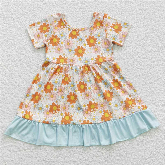 SALES NEW Baby Girls Knee-Length Ruffle Dresses Floral Print Cute Infant Girls Clothing Soft Fabric Baby Girl's Dress