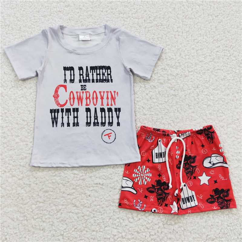 RTS NO MOQ Sibling Baby boy clothes riding horse Short Sleeve shorts Suits