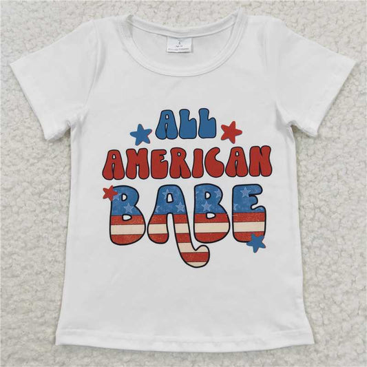 SALES NEW Baby Girls' All American Babe letter Short Sleeve Shirt Tops - Cute And Stylish Little Girl's Clothing