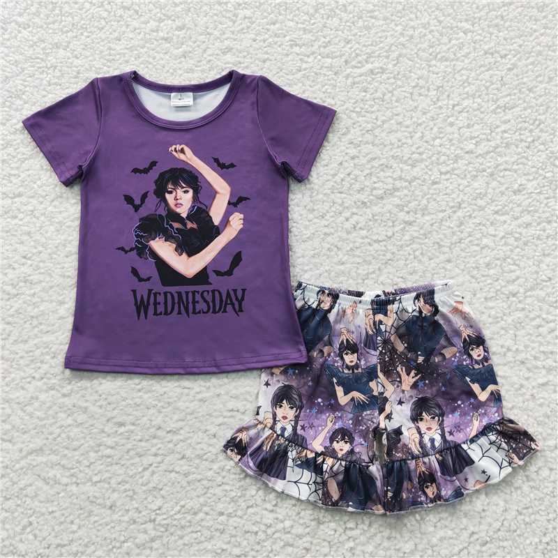 RTS NO MOQ Anime long braid girl print pattern short-sleeved shorts set & shorts skirt set