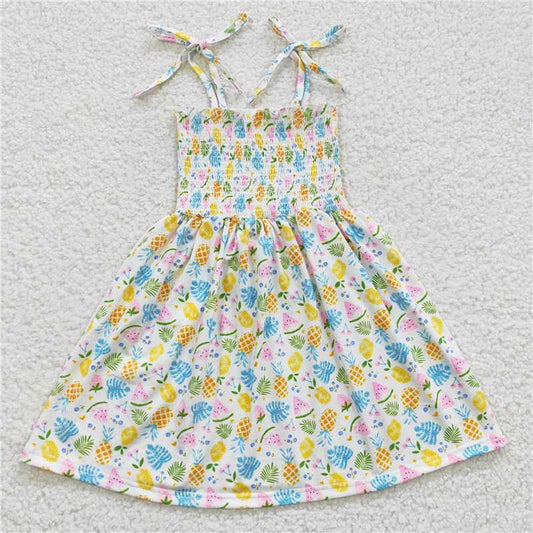 SALES  NEW Baby Girls Pineapple Print Elastic Waist Knee-Length Dresses Children's Clothing for Girls