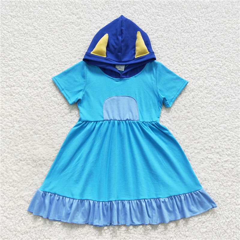 RTS NO MOQ Baby Girl Clothes Short-sleeved dress blue and orange color dress