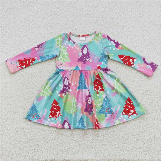 SALES NEW Baby Girls Colorful Christmas Tree Knee-Length Dress Cute Festive Outfit for Toddlers