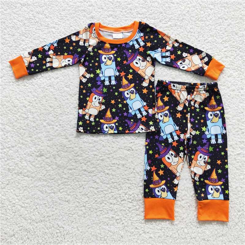 RTS NO MOQ purple and orange Character long sleeves and long pants pajama set