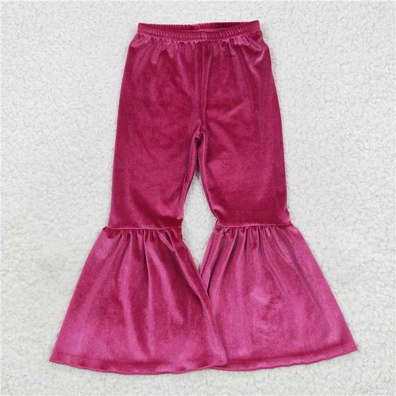RTS NO MOQ Sibling baby girls clothes Solid color cotton velvet flared pants