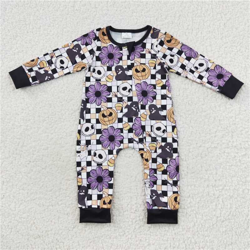 RTS NO MOQ The Nightmare Before Christmas Jack Candy Flower Pumpkin Plaid Long Sleeve Nightmare before Christmas