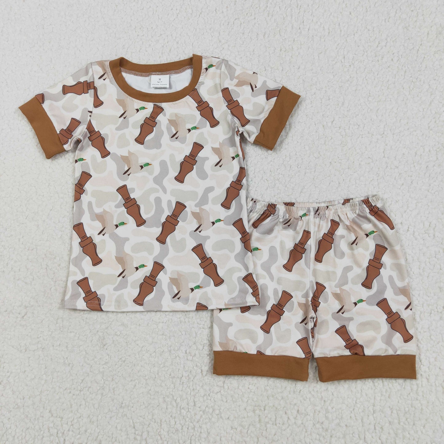 RTS NO MOQ（In Stock) BSSO1324 Duck bottle camouflage brown short-sleeved shorts pajama set