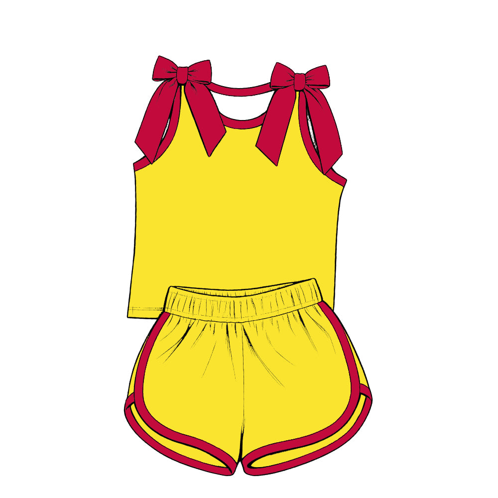 custom moq 5 mix size Baby Girls Red Bow Sleeveless Top Shorts Summer Casual Clothes Set