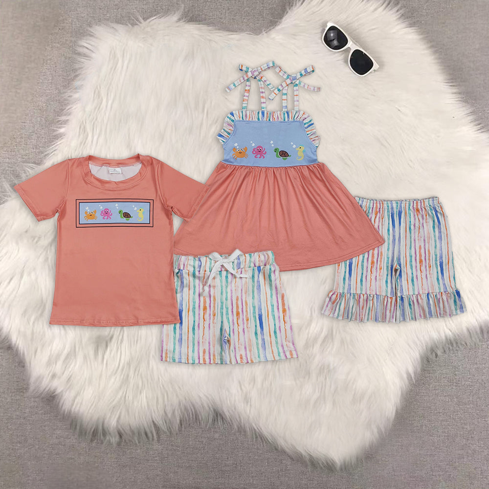 RTS NO MOQ baby Girls Clothes short sleeve shorts Sets