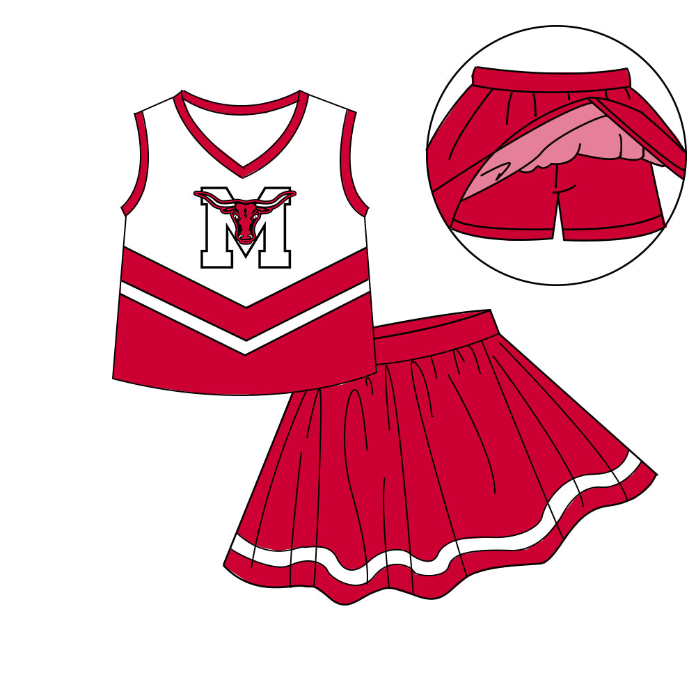 Custom moq 5 mix size milk silk eta 6-8weeks summer team red baby girls clothes team sleeveless skirts shorts sets-25.7.11