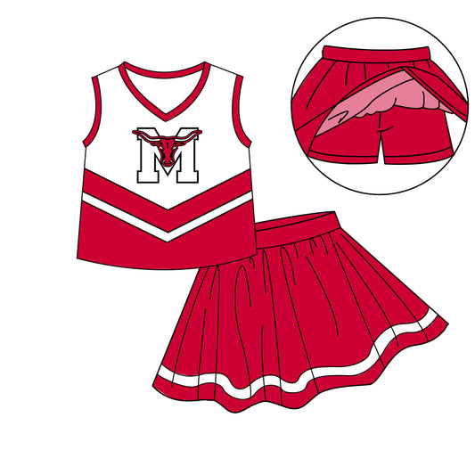 Custom moq 5 mix size milk silk eta 6-8weeks summer team red baby girls clothes team sleeveless skirts shorts sets-25.7.11