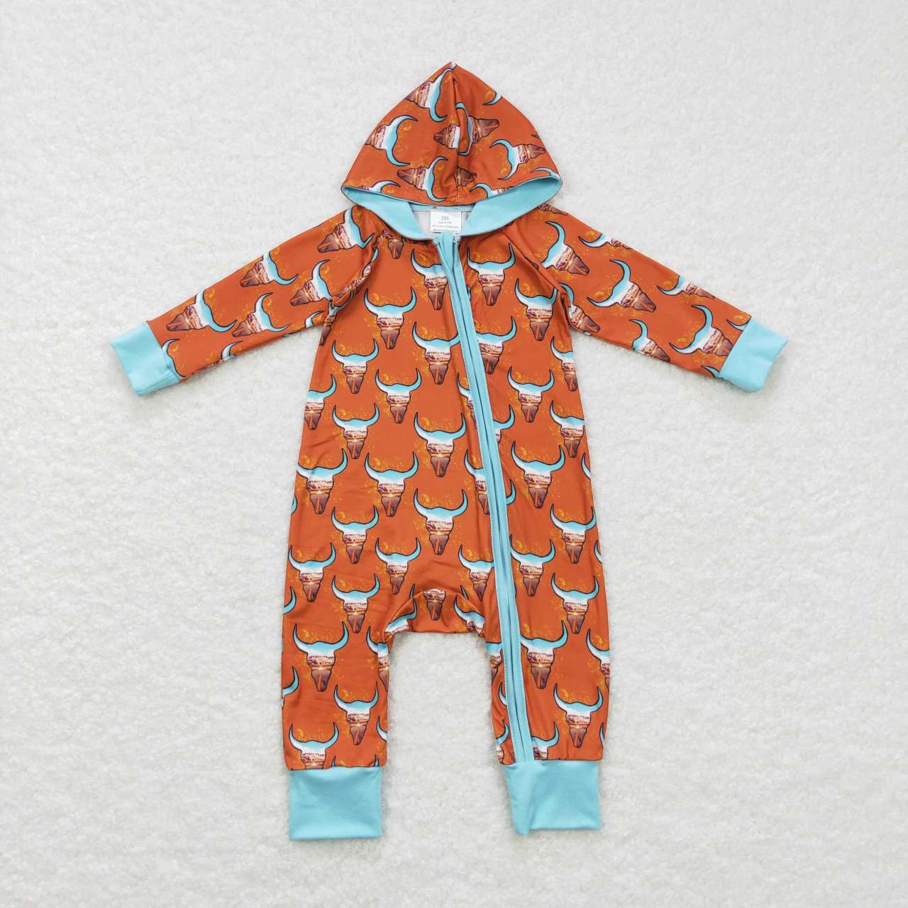 RTS NO MOQ（In Stock ) LR0703 Alpine cow head yellow brown blue hooded zipper long sleeve jumpsuit