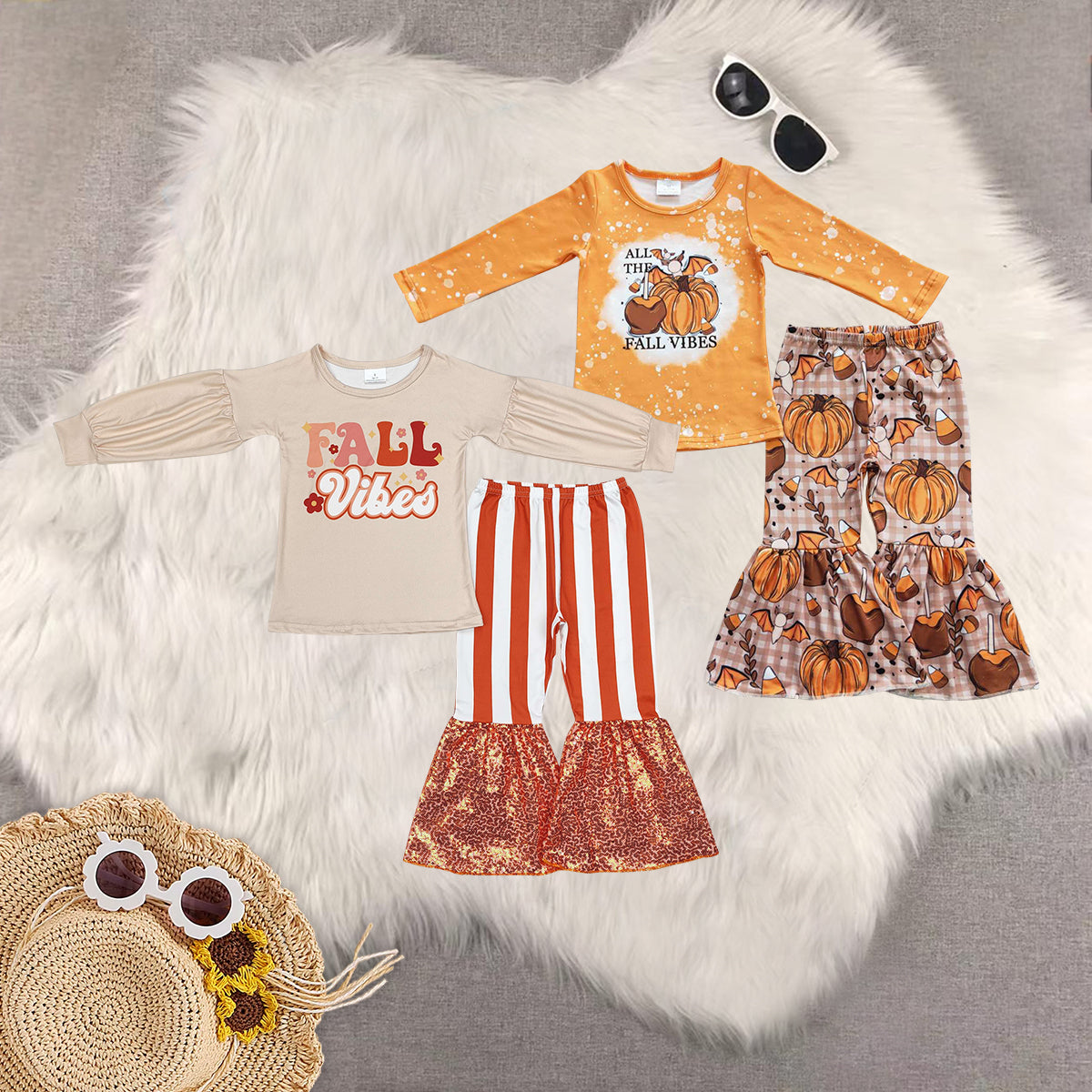 RTS NO MOQ Sibling Baby Girls halloween Long Sleeve Pants Set