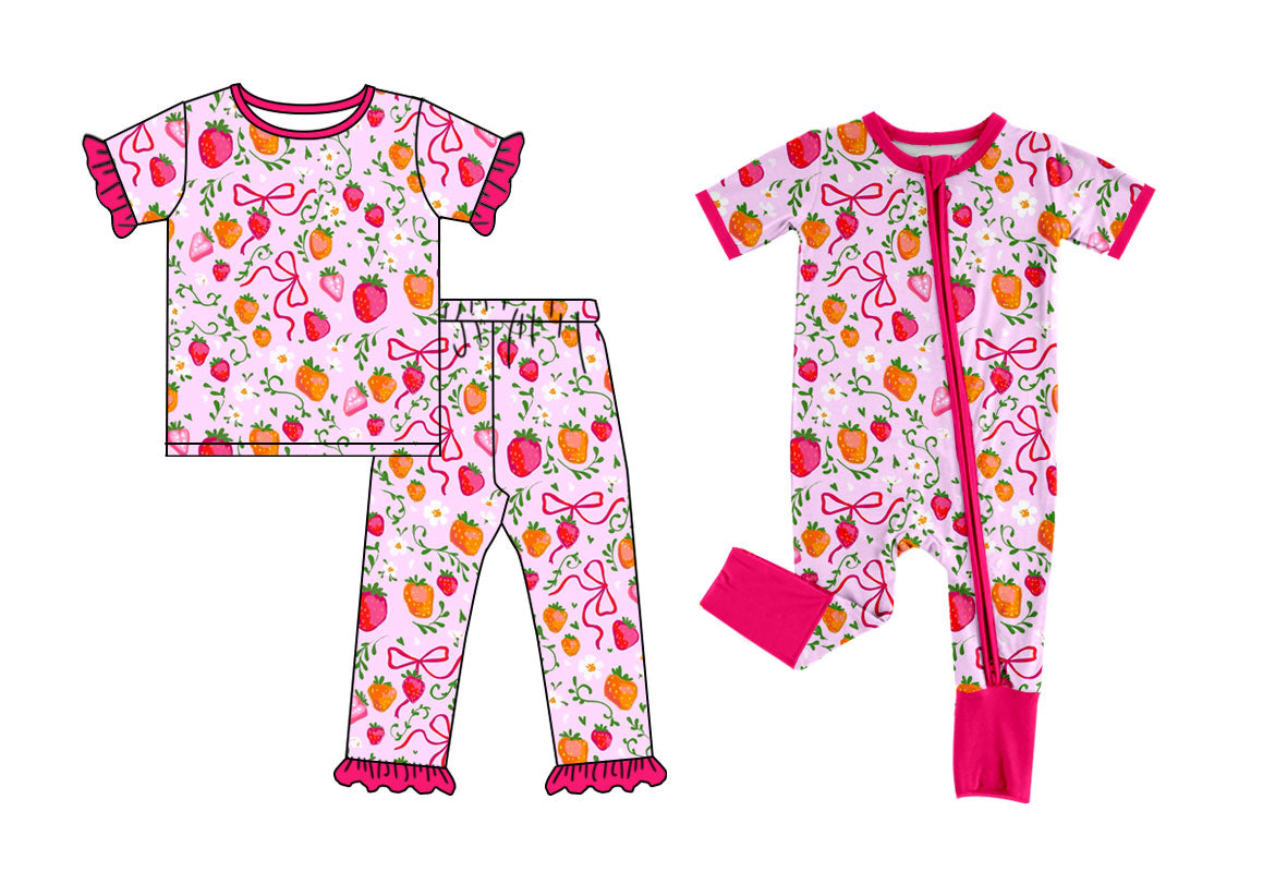 25.10.4 custom each style moq 8 eta 6-8week Sibling Sisters strawberry bow baby girl clothes short sleeve pants sets and romper match family design