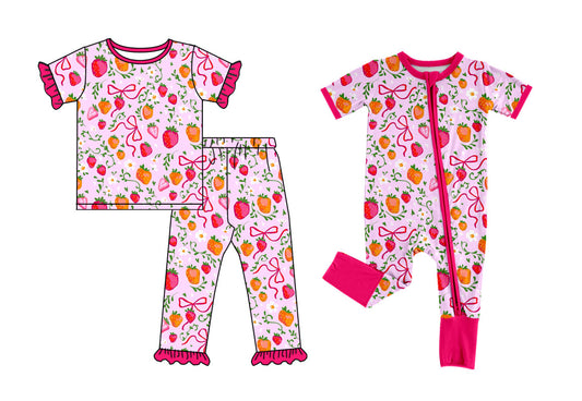 25.10.4 custom each style moq 8 eta 6-8week Sibling Sisters strawberry bow baby girl clothes short sleeve pants sets and romper match family design