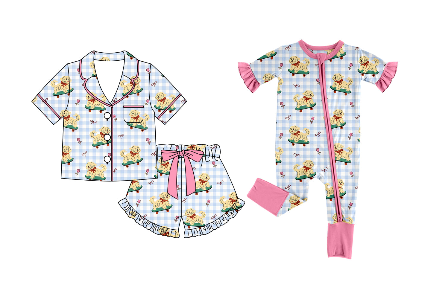 3.28 Custom moq 5 mix size Sibling Baby Girl Checked Short-Sleeved Pajamas And Shorts Set Romper for Baby Girls Comfortable Sleepwear