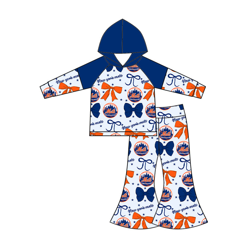 Custom moq 5 mix size milk silk summer teams baby girls clothes team bow blue long sleeve hooded pants sets and dress 1 and dress 2 and romper-25.6.16