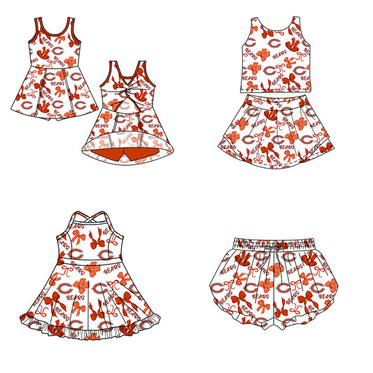 Custom moq 5 mix size milk silk summer teams Baby Girls Orange Bow Vest Top Skirt Shorts Sets Sleeveless Knee Length Dresses Yoga Shorts Yoga Active Outfit