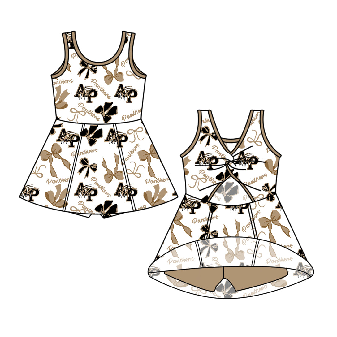 Custom moq 5 mix sizes summer teams baby girls clothes team khaki short sleeve skirts shorts sets 1 and skirts sets 2 and dress 1 and dress 2 and dress 3 and dress 4-25.6.11