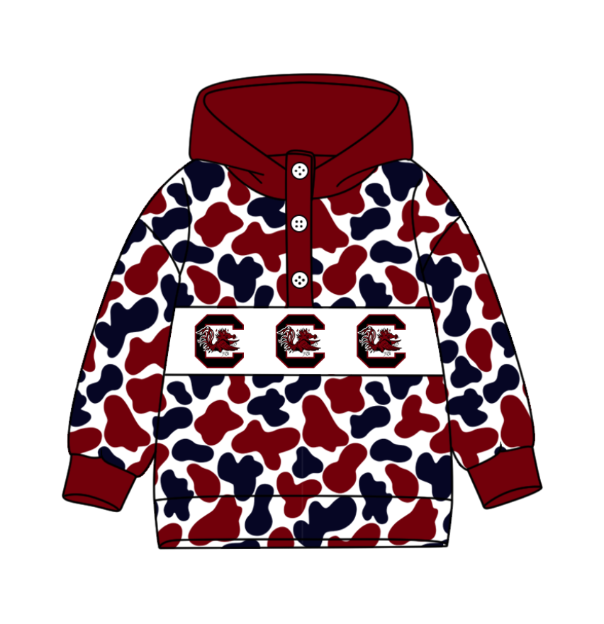 1-Custom moq 8 mix size milk silk summer team baby boy clothes camouflage brick red hooded long sleeve top-25.10.9