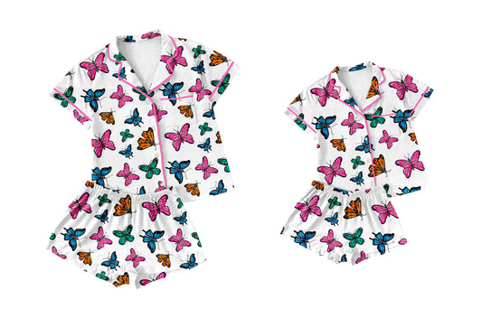 3.11 custom each style moq 5eta 4-6week Sibling Sister butterfly short sleeve shorts sets and adult sets match design