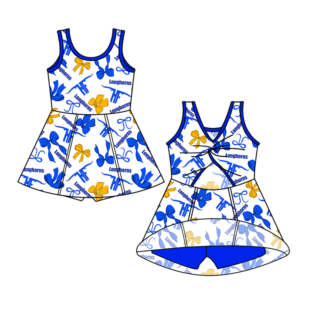 Custom moq 5 mix size milk silk summer teams Baby Girls Bow Sleeveless Yoga Active Knee-Length Dresses