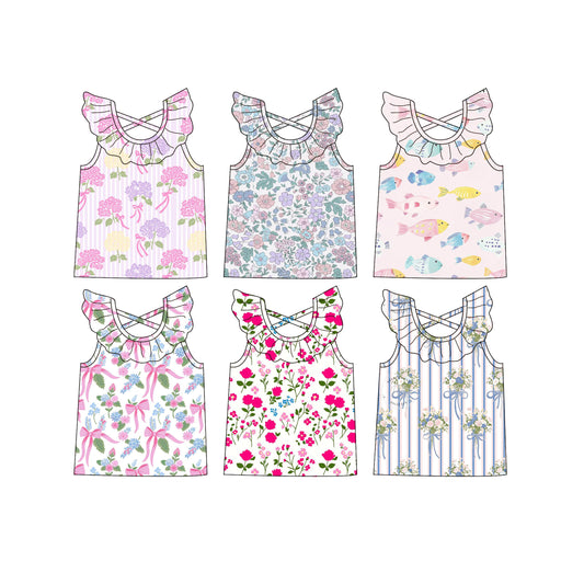 3.19 Custom moq 5 mix size Sibling Baby Girl Flowers Sleeveless Top Summer Clothes