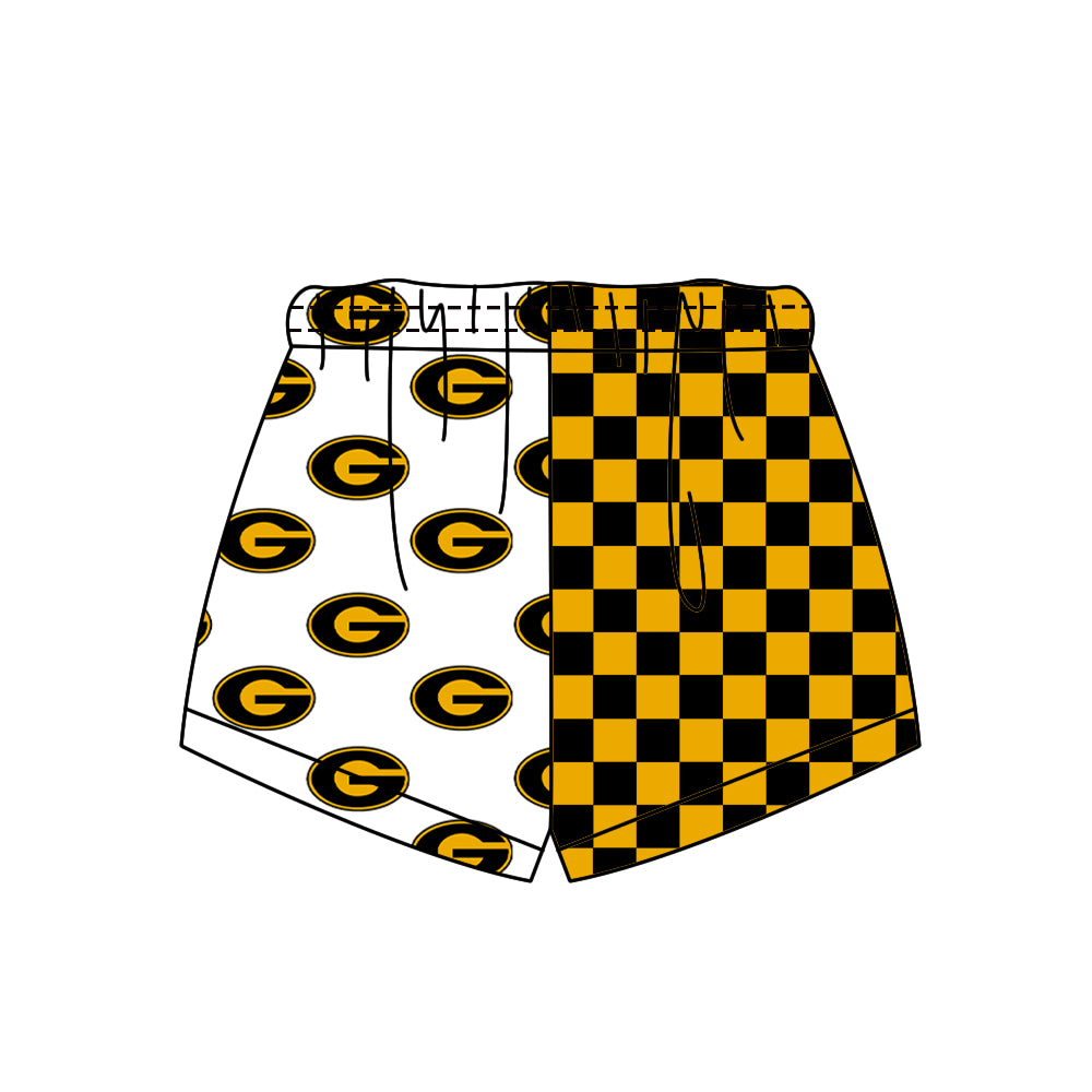 Custom moq 5 mix size milk silk summer teams Adult And Kids Half Check Half White Summer Shorts