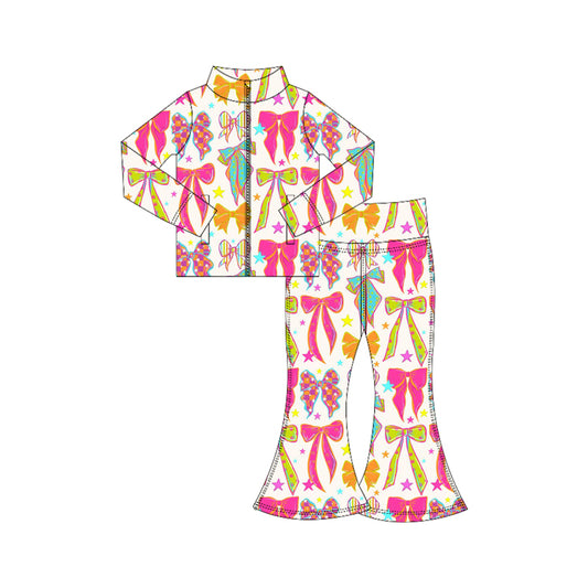 25.6.20 custom each style moq 5eta 4-6week Sibling Sisters bow baby girl long sleeve pants sets 1 and sets 2 match family design