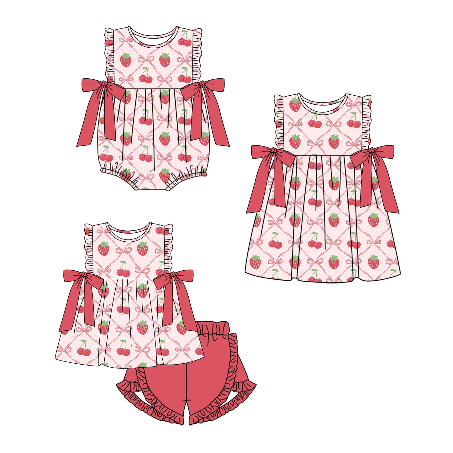 11.18 custom each style moq 5eta 4-6week Sibling Sister strawberry baby girl short sleeve shorts sets and dress and rompers match family design