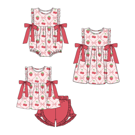 11.18 custom each style moq 5eta 4-6week Sibling Sister strawberry baby girl short sleeve shorts sets and dress and rompers match family design