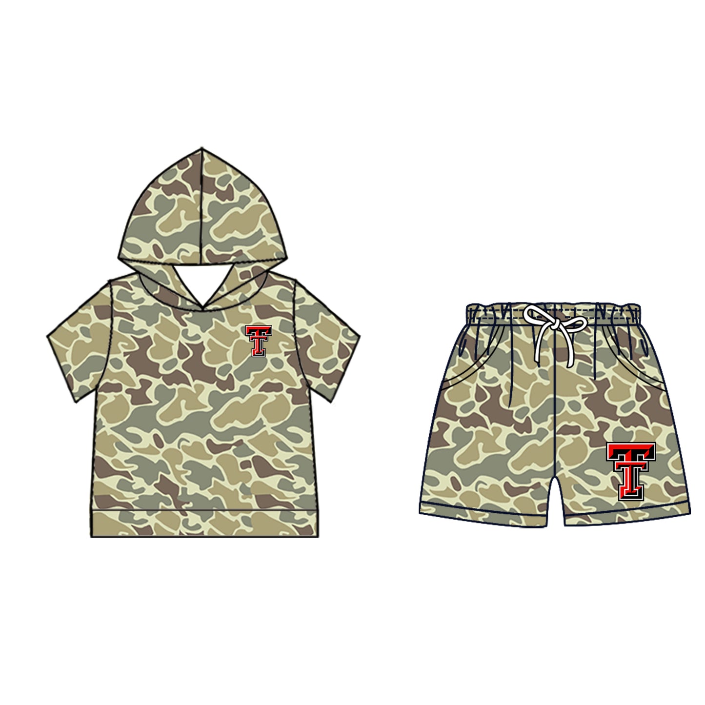 Custom moq 5 mix size milk silk summer teams Camo Hooded Short Sleeve Top Shorts Set Red  Ice Cream Drips Hooded Top with Matching Shorts For Baby