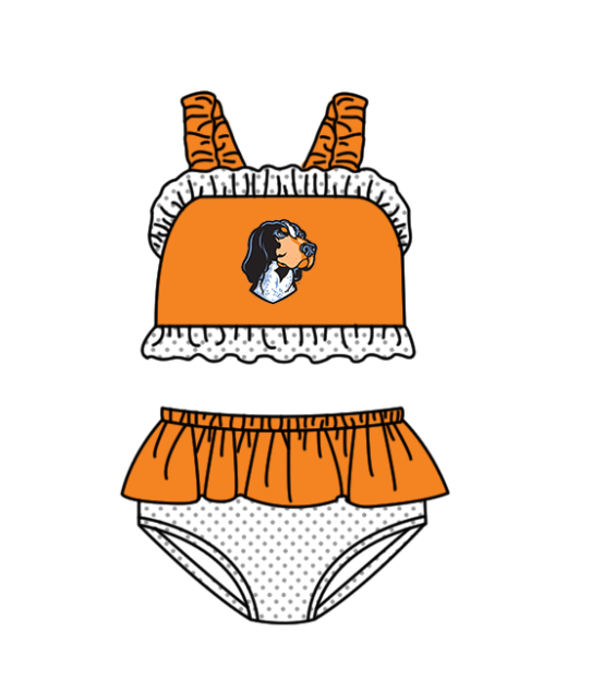 Custom moq 5 mix size milk silk summer teams baby girl boys clothes Orange Two-Piece Swimsuit Set One Piece Swimsuits boy swim trunks
