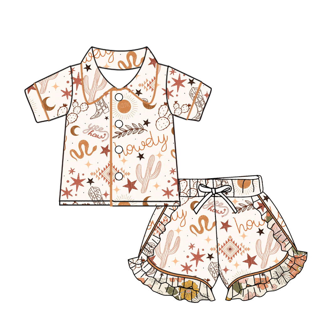 10.21 custom each style moq 5eta 4-6week baby kids clothes howdy boots short sleeve shorts pajamas sets