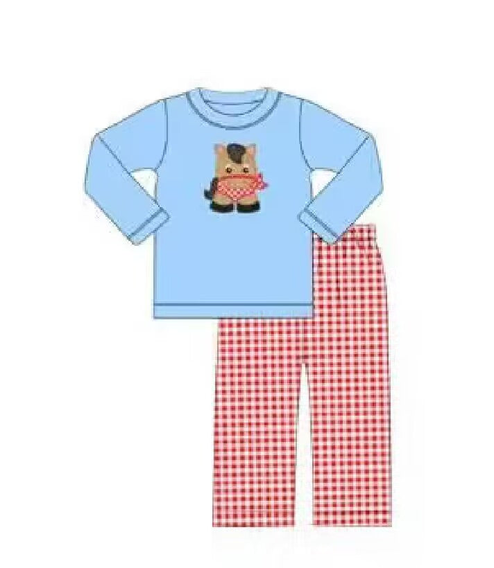 5.20custom each style moq 5eta 4-5week Sibling Sister horse prints blue girls outfits and baby romper match family design
