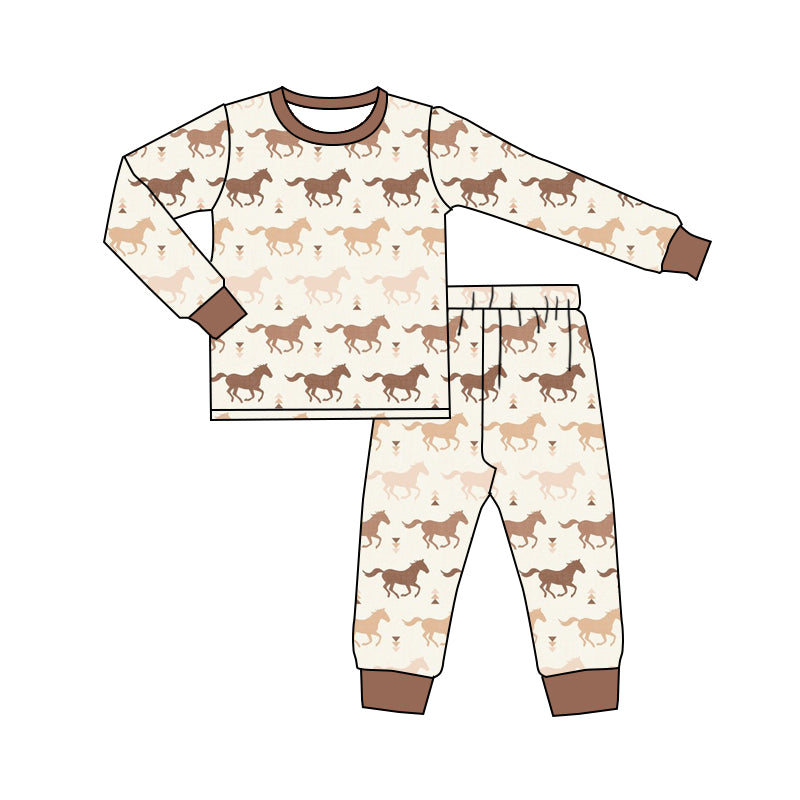 5.21custom each style moq 5eta 4-5week Sibling Sister Gradient horse print brown girls outfits and baby romper match family design