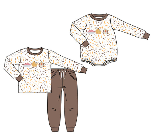 25.7.25 custom each style moq 5eta 4-6week Sibling Sister pumpkin turkey baby boy long sleeve pants sets and rompers match family design