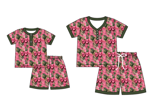 25.5.17 custom each style moq 5eta 4-6week Sibling Sister bow short sleeve shorts sets and adult sets match design