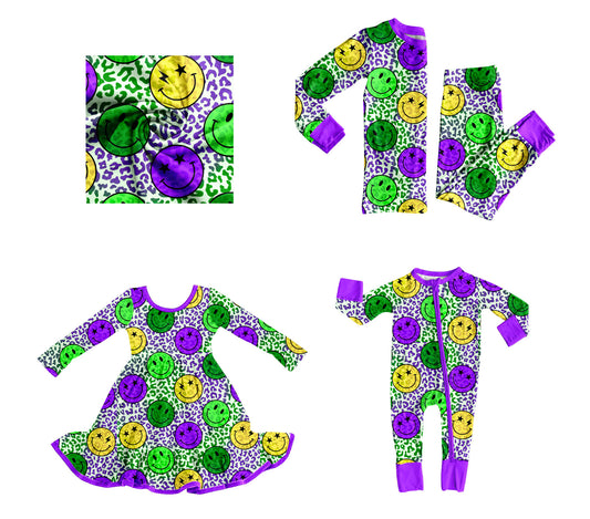25.9.5 custom each style moq 5eta 4-6week Sibling Sisters smiley leopard baby girl long sleeve pants sets and dress and rompers match family design