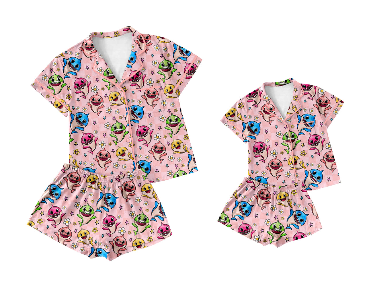 3.4 custom each style moq 5eta 4-6week Sibling Sister short sleeve shorts sets and adult sets match design