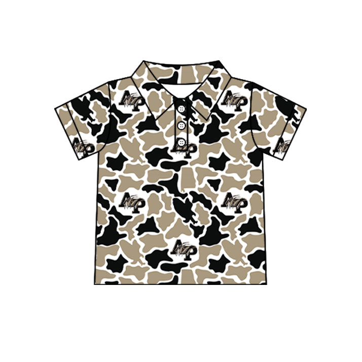 Custom moq 5 mix size summer teams Baby Boys Summer Short Sleeve Camouflage Button Down Polo Shirt