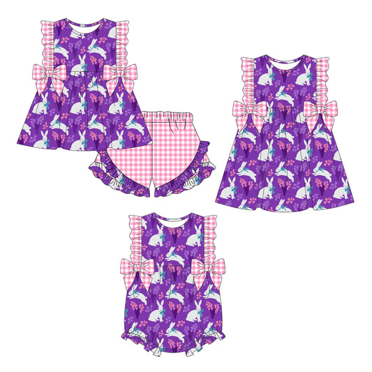 26.1.5 custom each style moq 5 eta 6-8week Sibling Sister easter floral baby short sleeve shorts sets and romper and dress match design